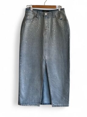 Seven Eleven Rhinestone Embellished Split Denim Jean Maxi Skirt NWOT SIZE 7